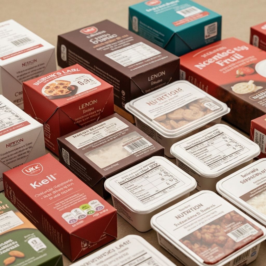 UK food packaging with nutrition label details visible